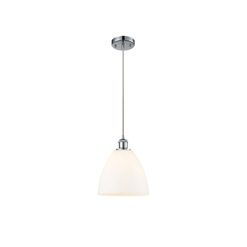 Haruka 1 - Light Single Pendant, White, 13.25" H x 9" W x 9" D, Polished Chrome