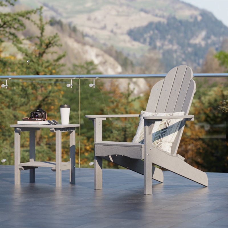 Classic 3-Piece Adirondack Set with Side Table, Light Gray