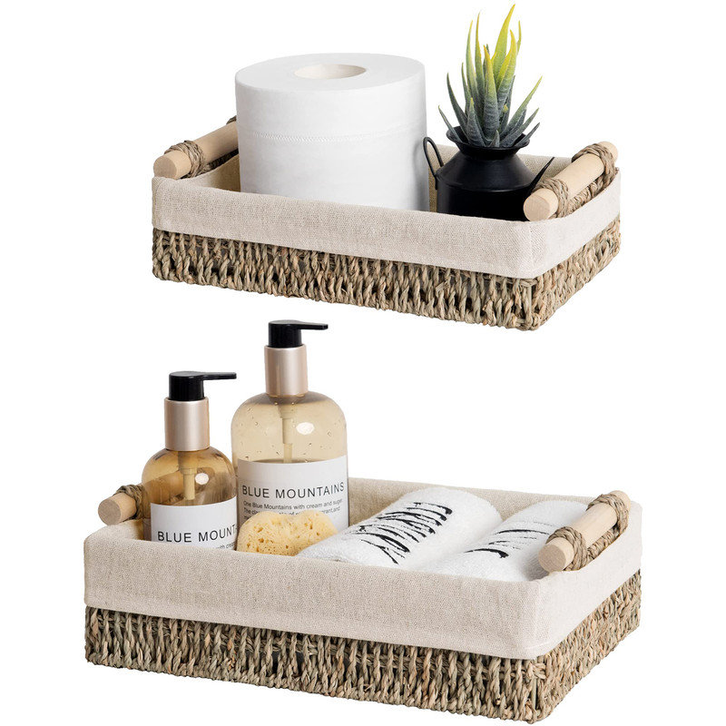 Small Wicker Baskets for Shelves,made of Natural Fiber,Storage Baskets used for Bathroom,Bedroom,Office,Set of 2, Natural