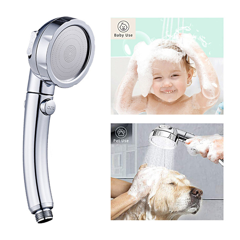 High Pressure Handheld Shower Head With Pause Switch And Hose, Chrome
