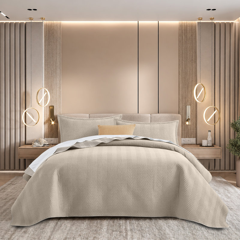 Ensemble de courtepointe légère et réversible toutes saisons avec taies décoratives, Grand (90 x 96), Beige