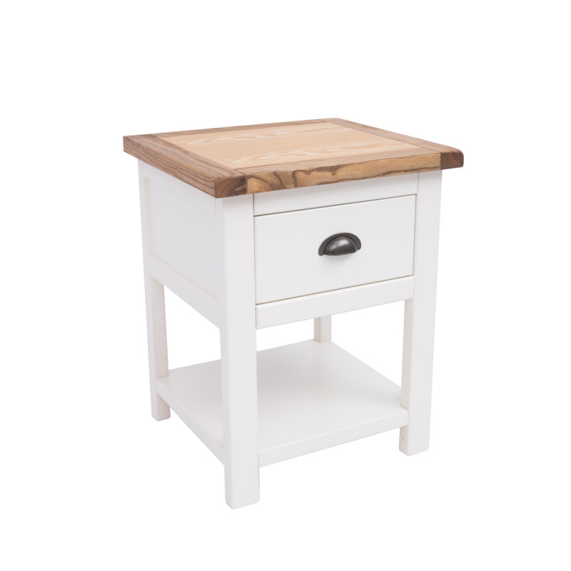 Torrez 45 cm W Bedside Table, White/Walnut/Antique Brass