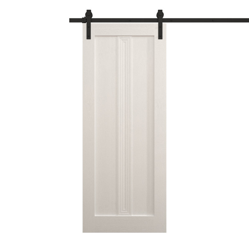 Porte de grange moderne 30 x 96 pouces Ego 5006 Chêne blanc peint Rail de 6,6 pi Quincaillerie robuste Panneau plein Portes intérieures