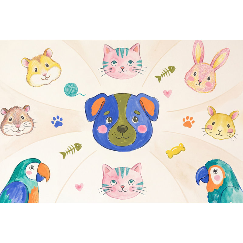 Papier peint pour enfants, animaux de compagnie, animaux mignons, 140 po x 108 po, Peler et coller