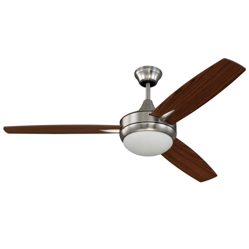 Targas 52'' Ceiling Fan with LED Lights, Brushed Nickel with Walnut/Dark Oak Blade