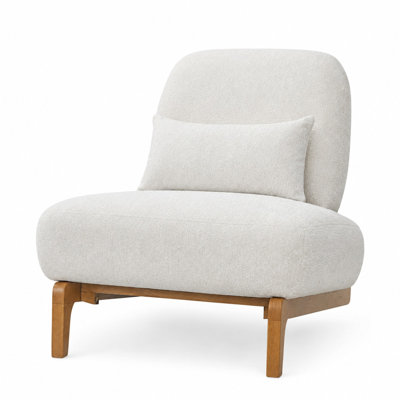 Modern Armless Accent Slipper Chair with Curved Solid Wood Base, Linen-Blend Upholstery, Padded High Back, Deep Seat, and Removable Lumbar Pillow - Of