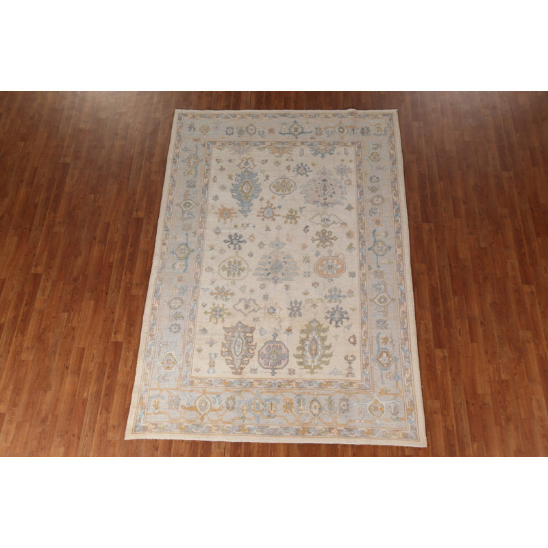 Ivory Oushak Vegetable Dye Turkish Area Rug 9