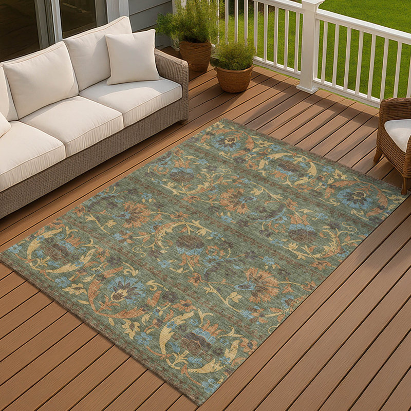 Machine Washable Indoor/Outdoor Chantille ACN2480 Floral Rug, Basil, 2'6" x 3'10"