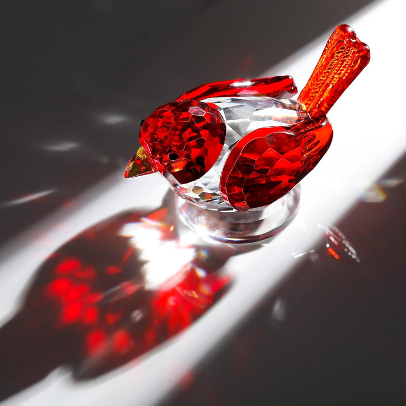 Figurine d'oiseau en cristal à facettes, objet décoratif avec base transparente, Rouge