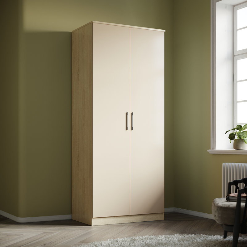 Shelissa 2 Door Manufactured Wood Wardrobe, Cream Oak