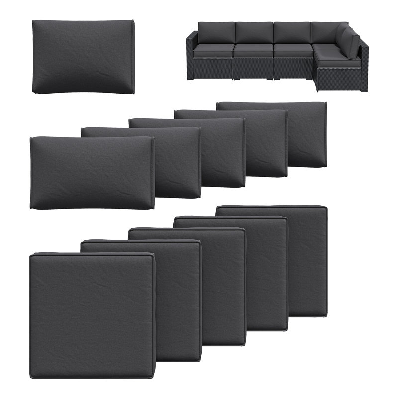 11-Pcs Outdoor Patio Cushion Cover Set  For 5-Seat Sectional Sofa, Covers Only, Black