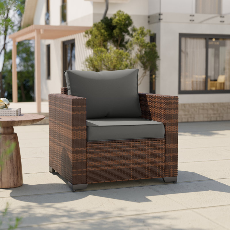 Chaise de patio en osier avec coussins, Gris