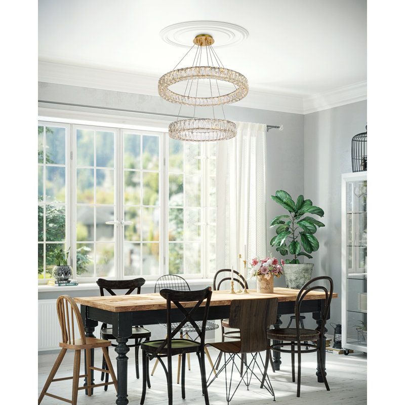 Lustre ovale en cristal 2 lumières Steveson, H 12 po x l 28 po x P 28 po, Or