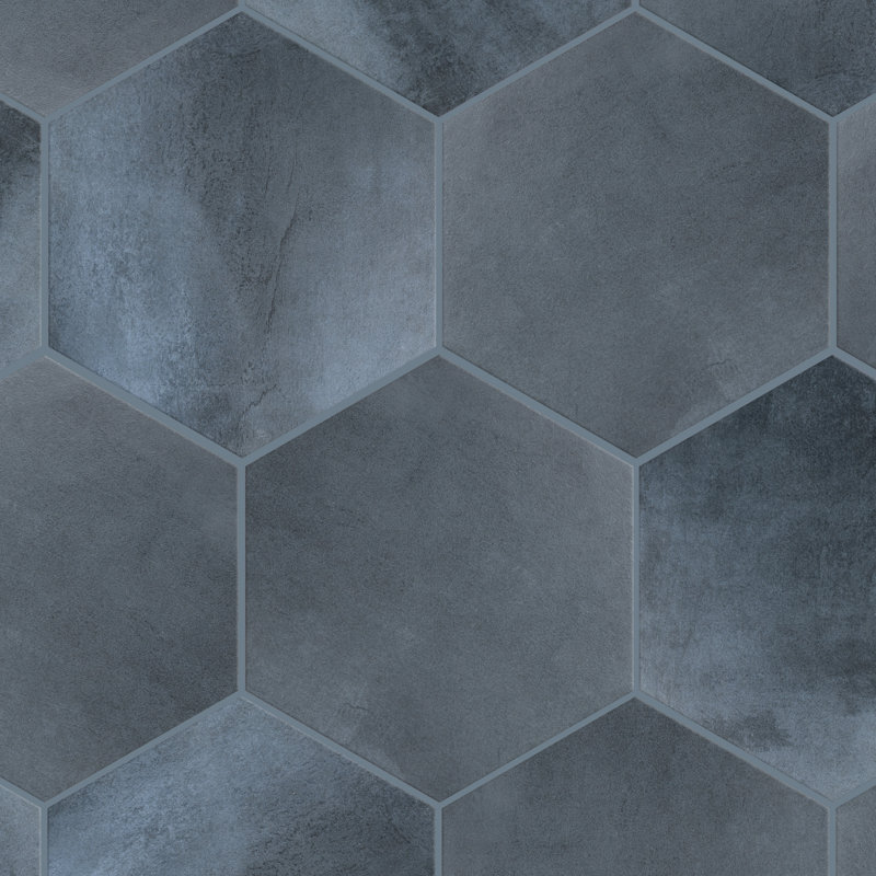 Industrial Hex 8-1/2 In. X 9-7/8 In. Porcelain Modern Look Wall & Floor Tile, Blue