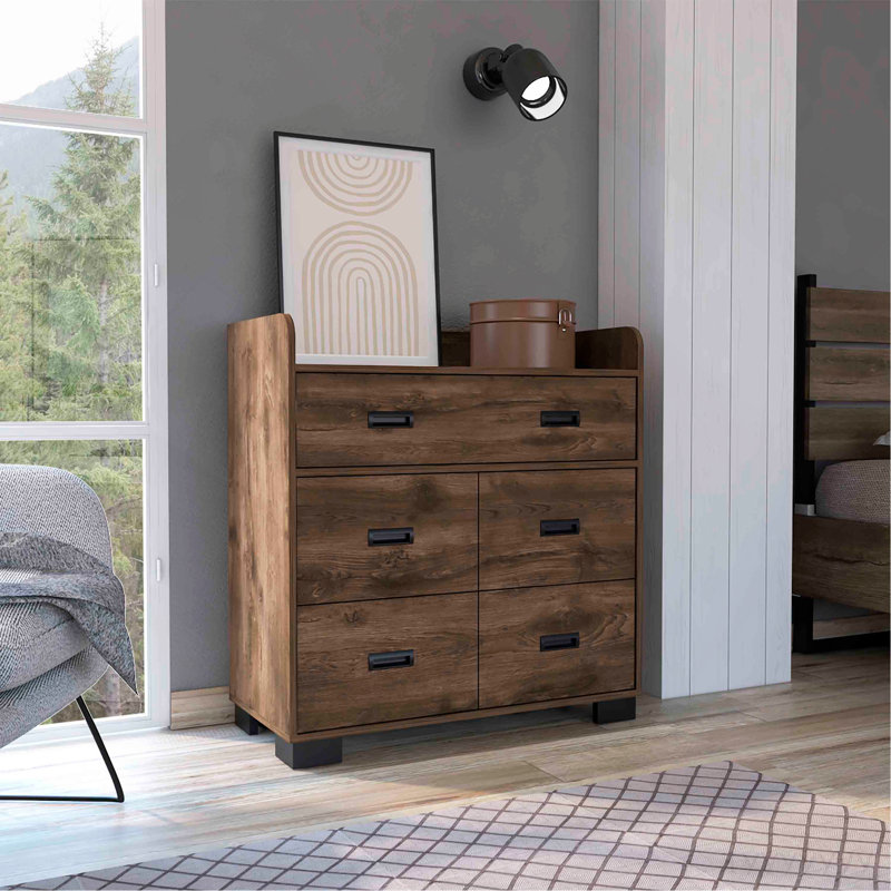 Dresser, Four Legs, Four Drawers, One Double Drawer, Superior Top -Dark Brown