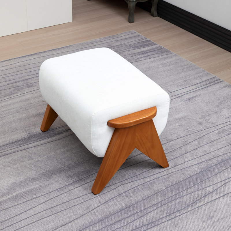 Repose-pieds revêtu de chenille en bois massif, Beige