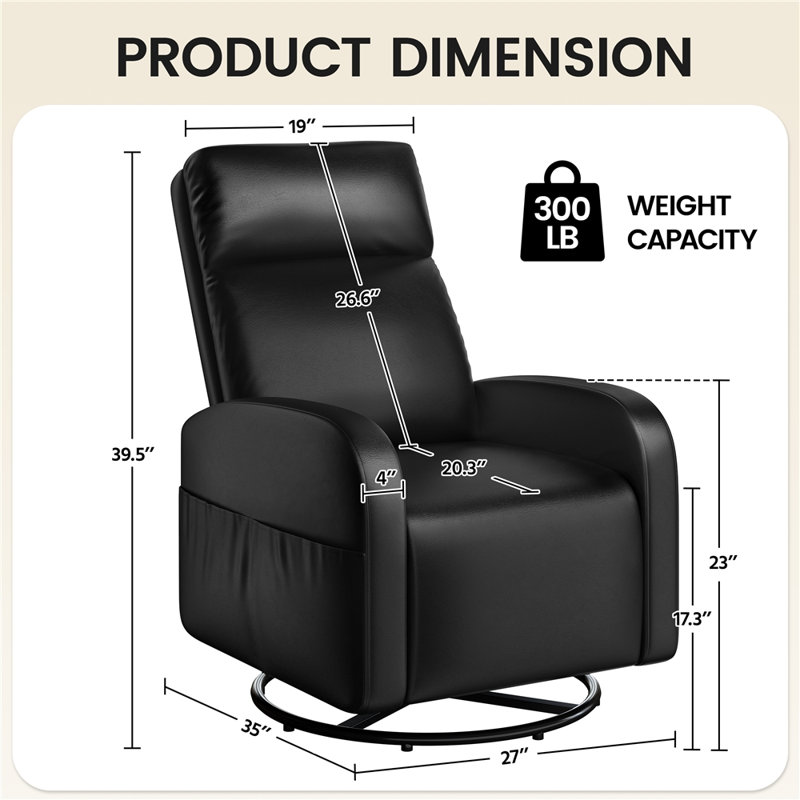 Fauteuil oscillant pivotant, Black Faux Leather