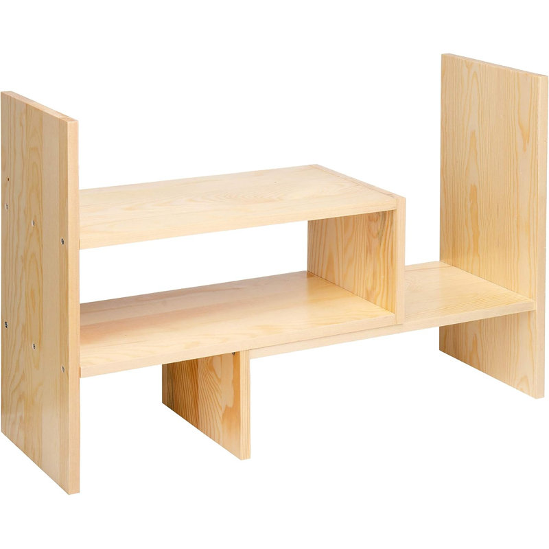 Organisateur de bureau Support de rangement de bureau Présentoir de livres en bois naturel réglable Support de bureau en bois