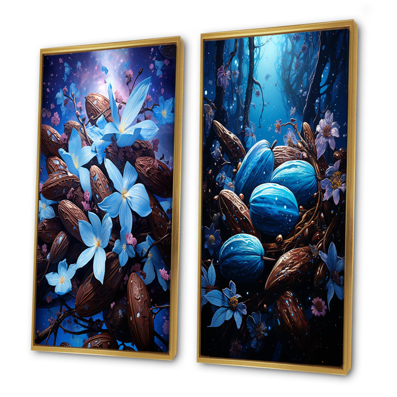 Cacao bleu cosmos brun - ensemble de 2 décorations murales cacao, Cadre flottant doré, H 32 po x l 33 po