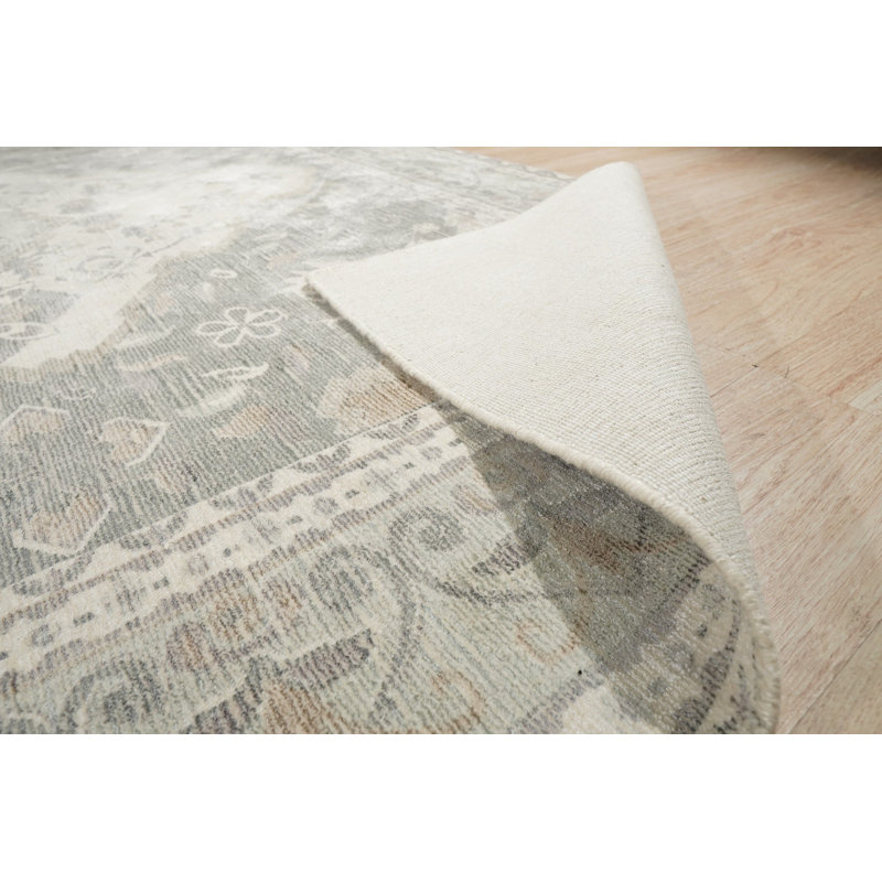 Tapis vert traditionnel en laine noué à la main vert et vert, 4' x 6'