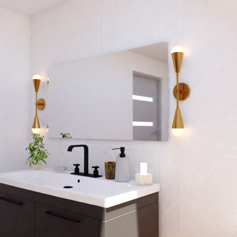 Luminaire à 2 lumières 18 po Zurich Large applique murale moderne et contemporaine avec abat-jour conique en métal, à intensité variable, compatible avec un luminaire de meuble-lavabo, barre de bain à fixation verticale ou horizontale