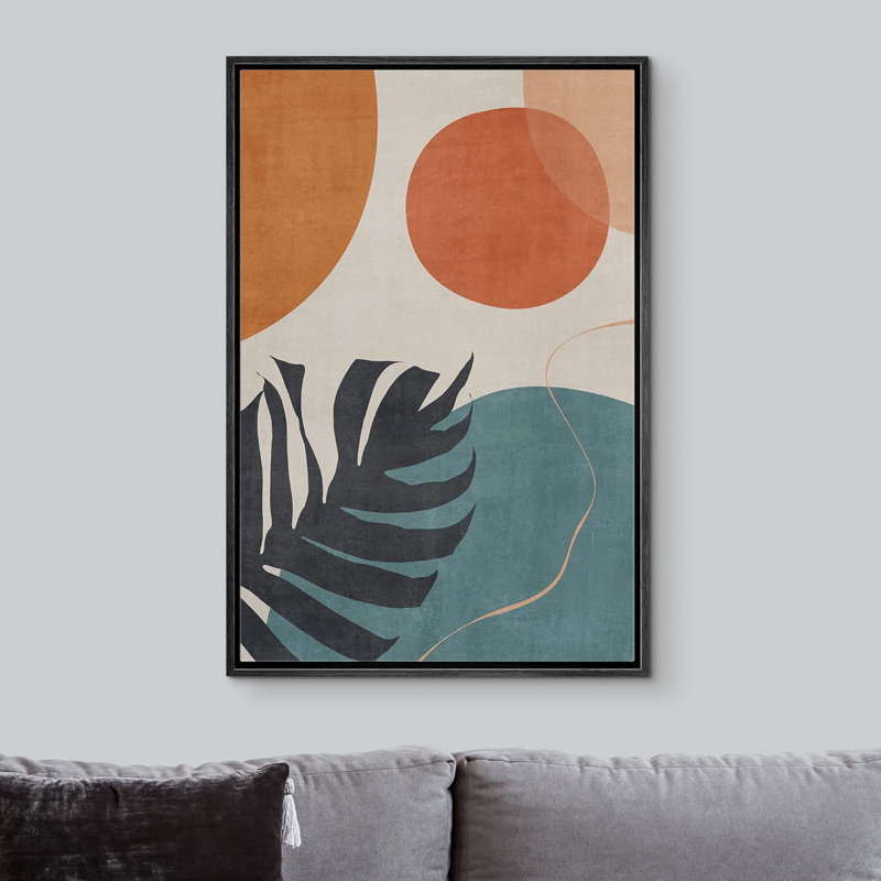 Illustration de formes abstraites de style Mid-Century à motif tropical Mid-Century, H 36 po x l 24 po, Noir