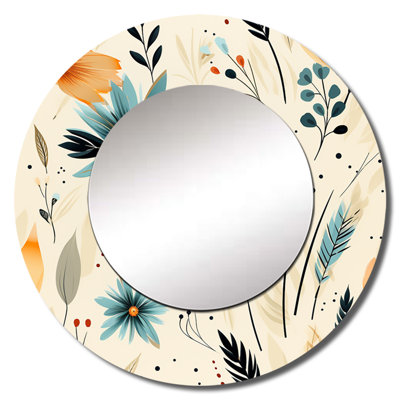 Romail Tribal Oasis Boho Pattern - boho  Decorative Mirror, Beige Round Wall Mirror, Printed Metal Art