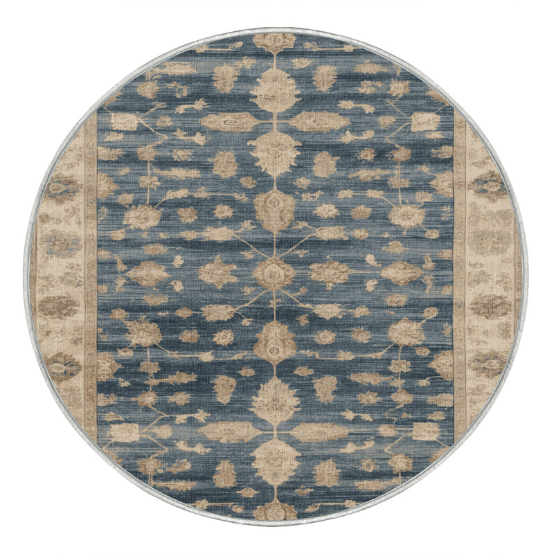 Tapis beige surteint lavable à la machine, Rond 5 pi
