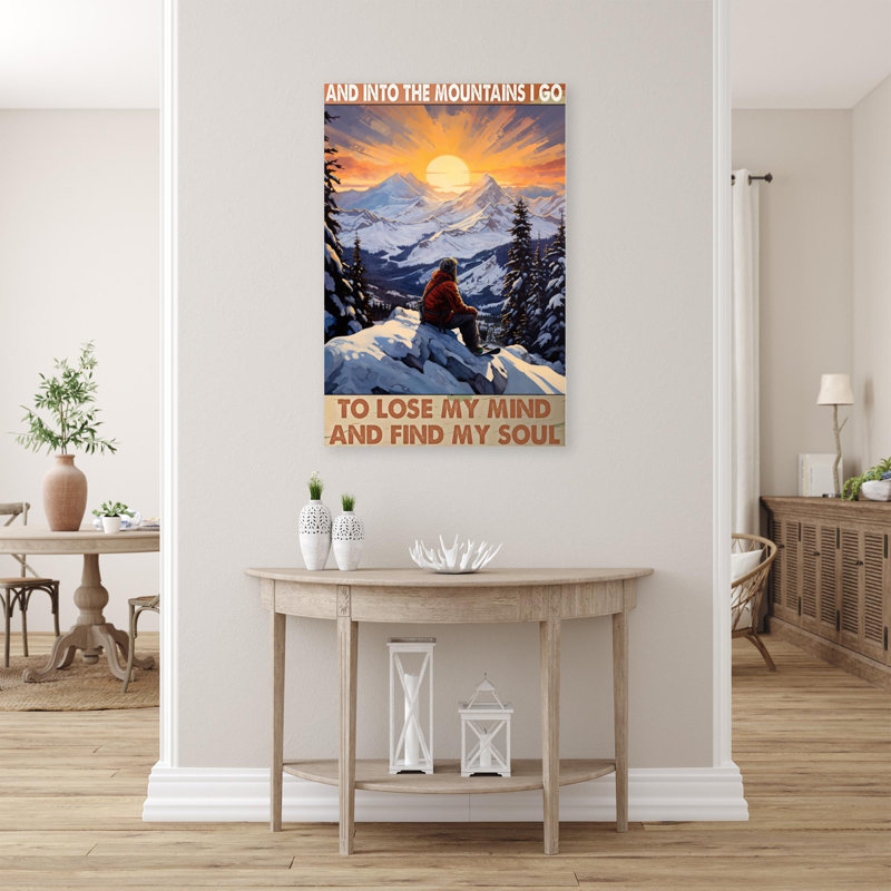 Snowboard et dans les montagnes - 1 pièce, impression sur toile tendue sur toile tendue, L 16 po x H 20 po