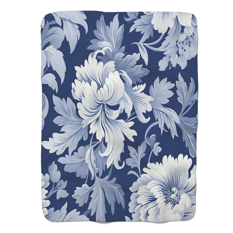 Motifs indigo - couverture sherpa de qualité supérieure 1 pièce, Lit simple