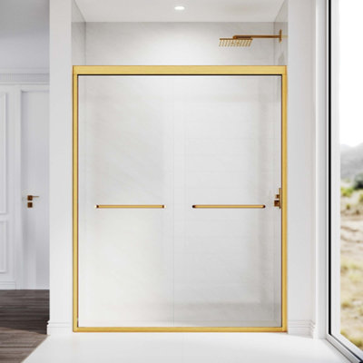 Porte de douche coulissante en verre, porte de douche réglable sans cadre, verre trempé transparent épais et transparent, poignées en acier inoxydable
