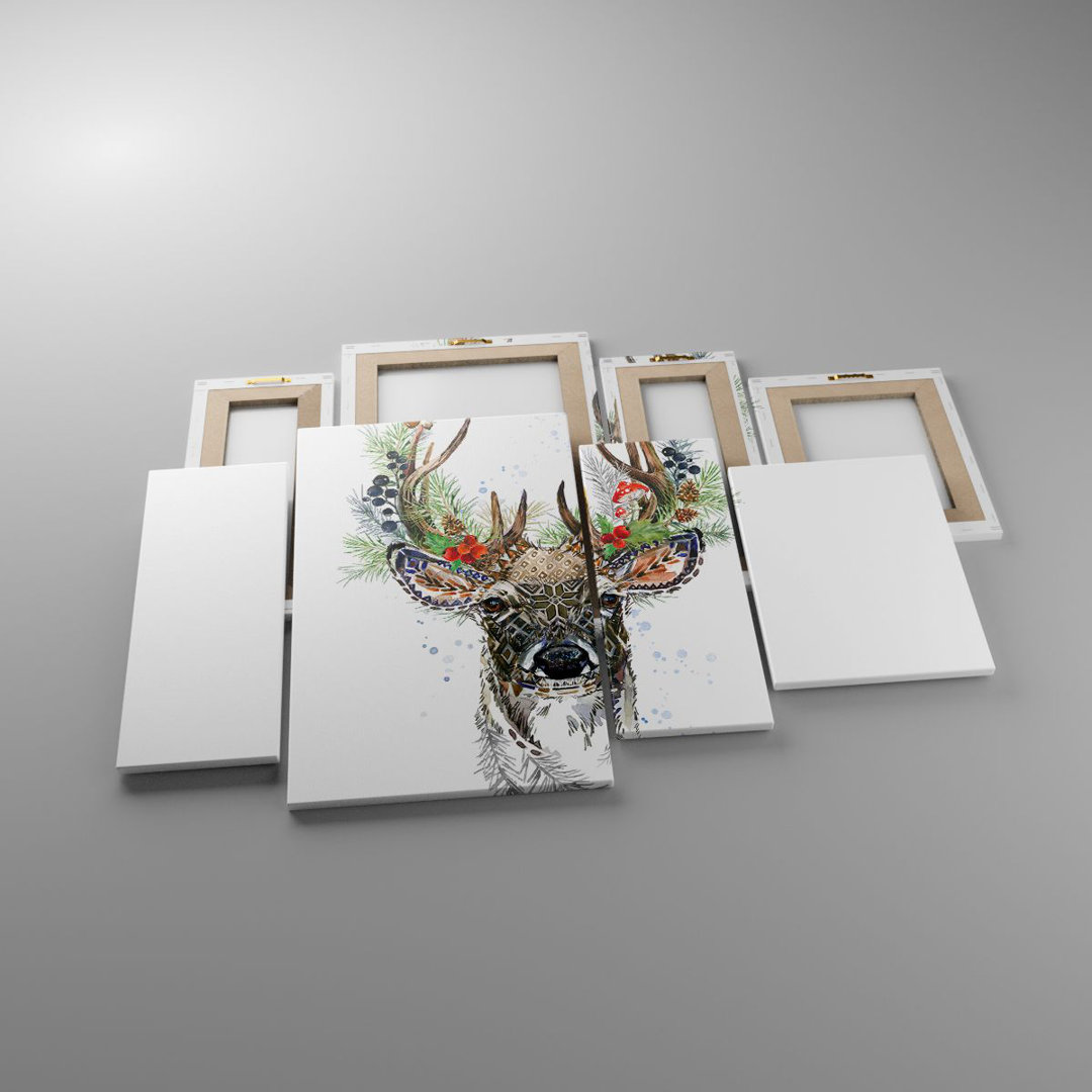 4-tlg. Leinwandbilder-Set Surrealism Deer Boho