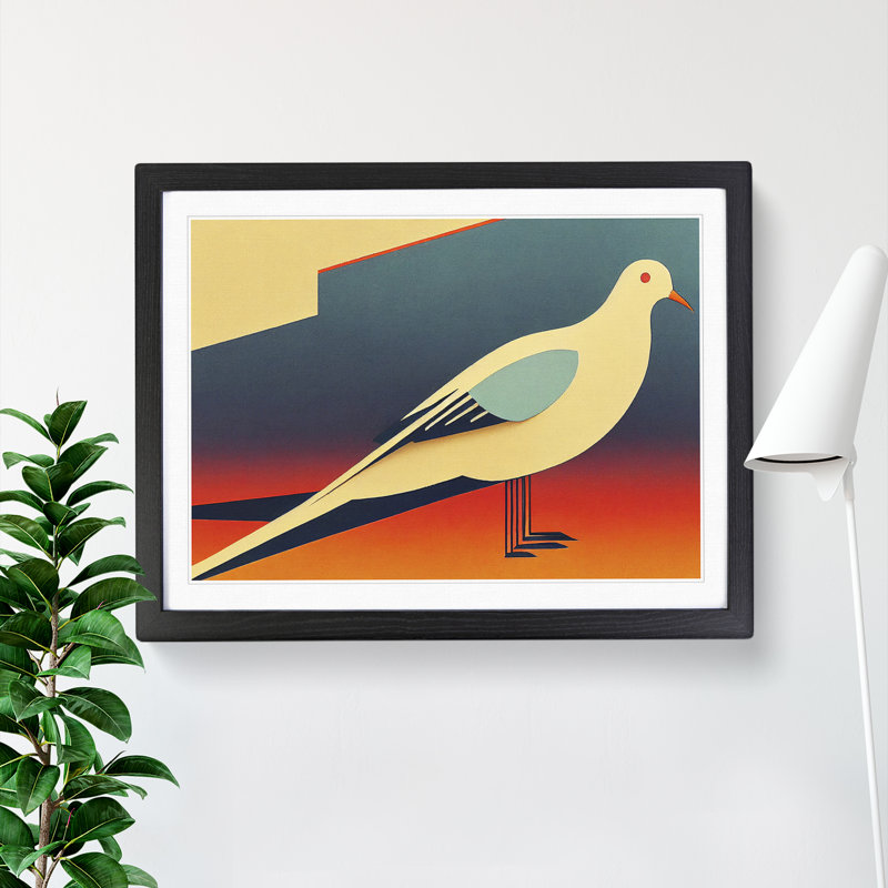 Dove Bird Deco Style Abstract - Single Picture Frame Print, Black, 46cm H x 64cm W x 2cm D