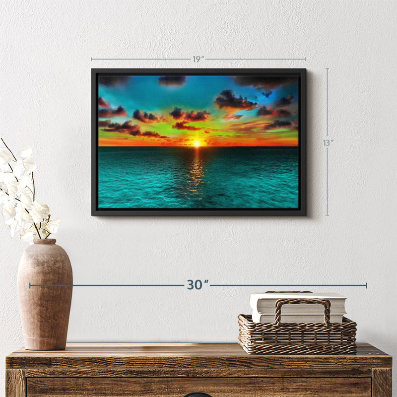 Coucher de soleil et océan, reproduction sur toile, H 13 po x l 19 po
