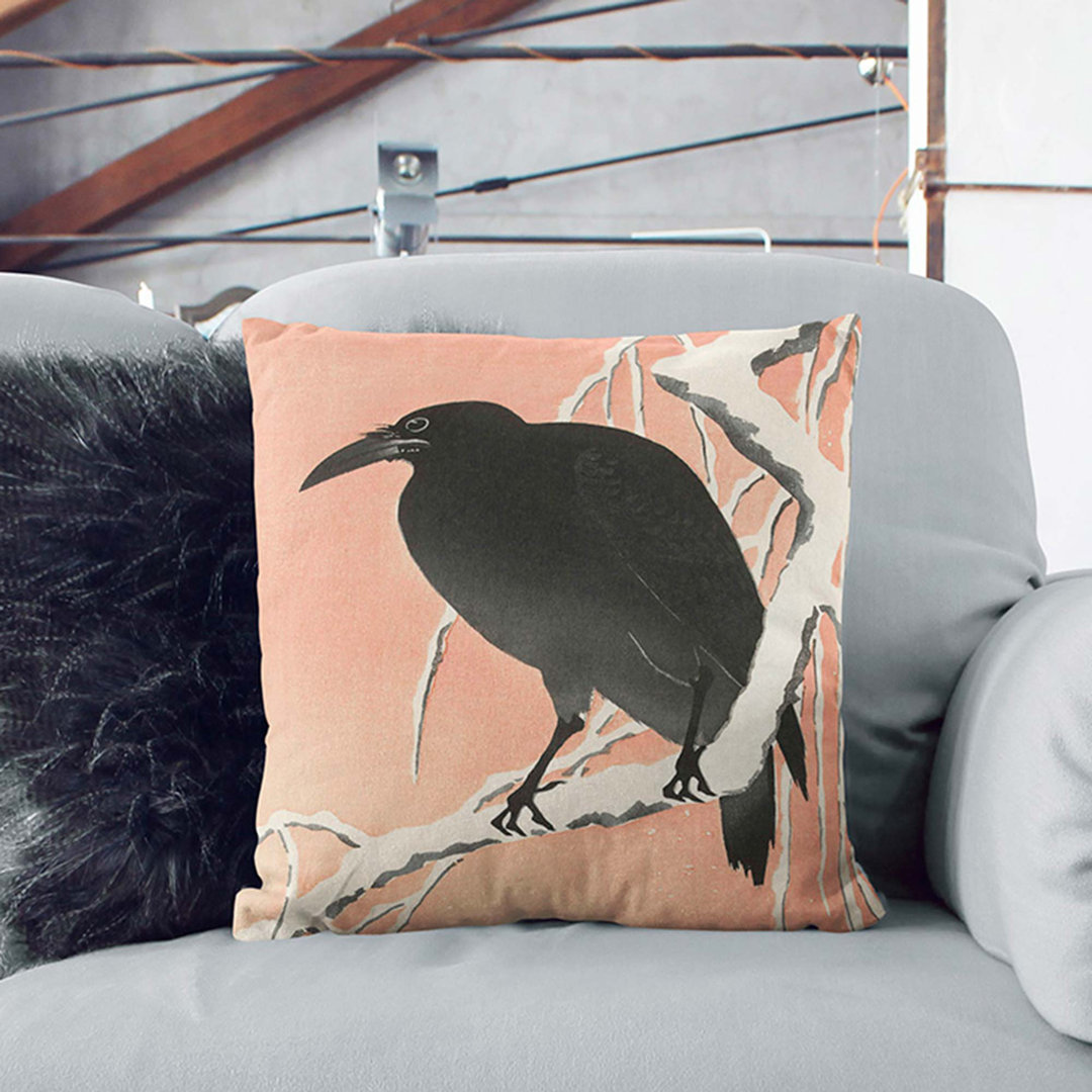Crow upon a Snowy Branch by Ohara Koson Cushion with Filling