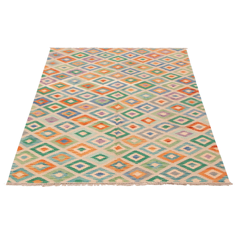 Tapis géométrique rectangulaire en laine fabriqué à la main de 5 pi 9 po x 7 pi 9 po Amargo