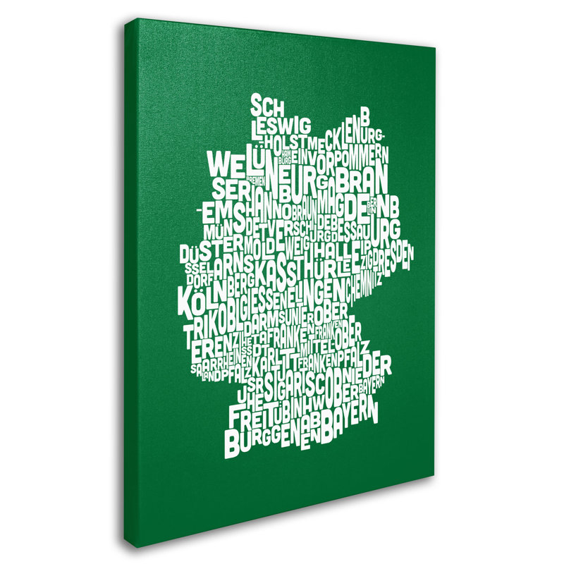 «Allemagne Régions» par Michael Tompsett, art textuel sur toile tendue, H 32 po x l 22 po x P 2 po, Olive