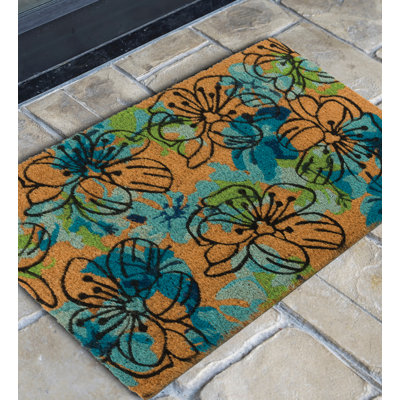Doormat Coir - Blue Flowers