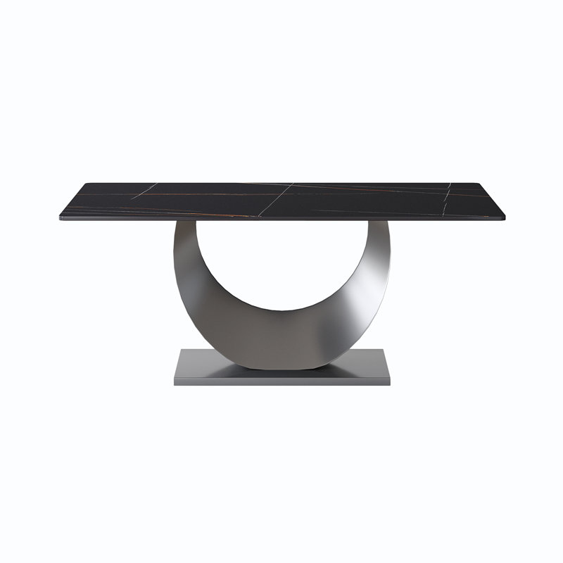 Table de salle à manger Sintered Stone, Noir, H 29,53 po x L 70,84 po x l 35,43 po, Gris