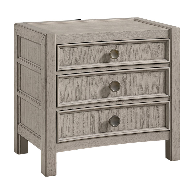 Beige 3-Drawer Nightstand with USB