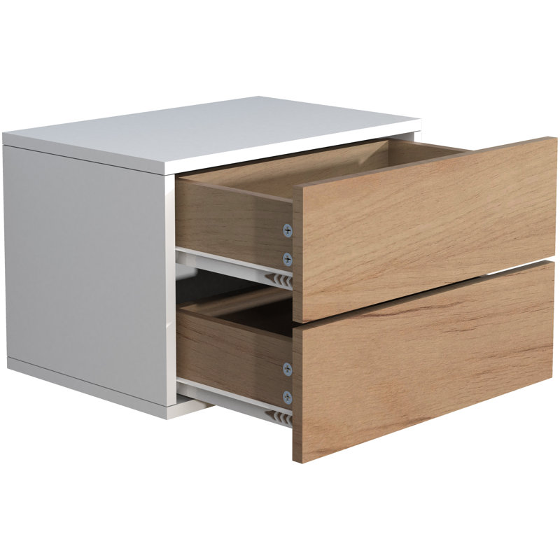 Avyion Manufactured Wood Bedside Table, White/Oak wood, 30cm H x 45cm W x 32cm D