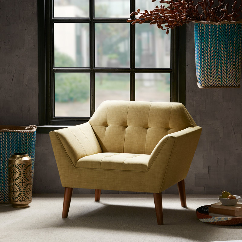 Merrylite  37" Wide Upholstered Armchair with Tufted Backrest, Pale Green