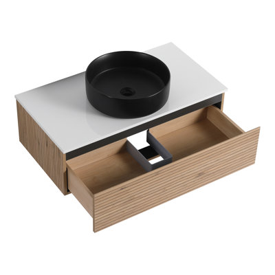 Meuble-lavabo mural Ronald de 91 cm (36 po) avec lavabo en céramique artistique et tiroir à fermeture en douceur