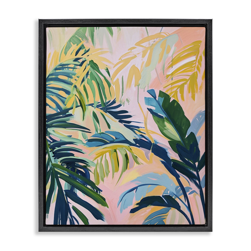 "Tropical Leaf Impressions", art mural encadré par Ramona Murdock, H 31 po x l 25 po, Cadre flottant noir de jais