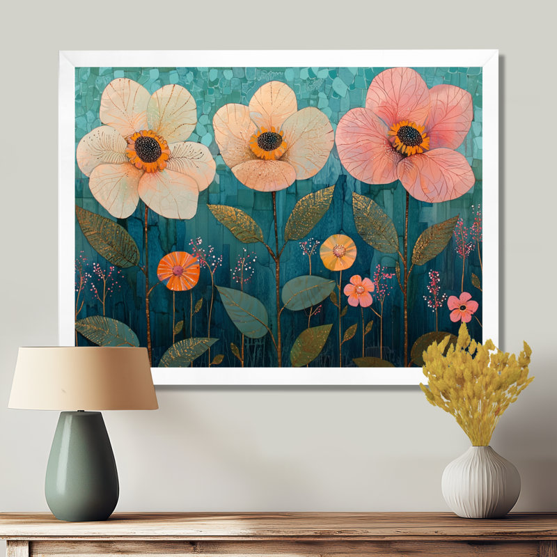 Jacomien aqua matin rosée de fleurs Seasoanl - fleurs saisonnières, H 34 po x l 44 po, Blanc