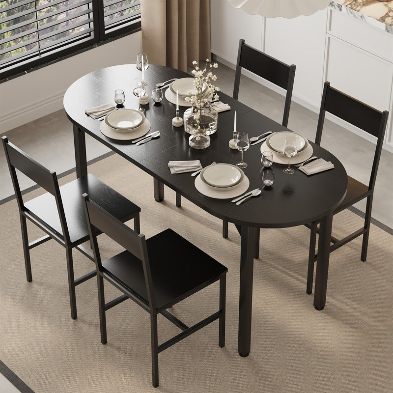 Ensemble de table de salle à manger ovale 5 pièces Modern, 9.25" H x 31.1" W x 39" D, Matte Black / Black