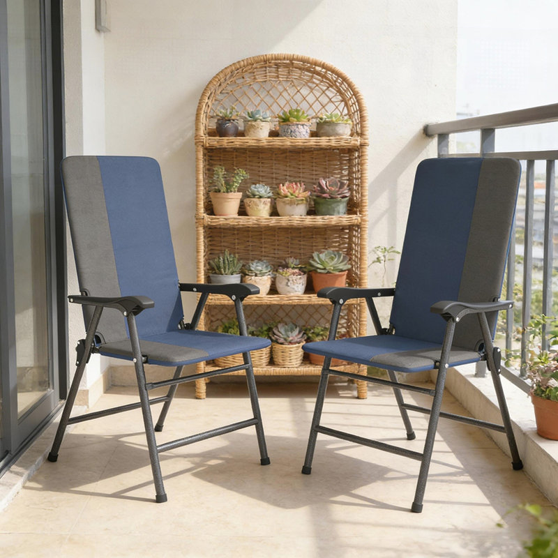 Ensemble de 2 chaises pliantes à haut dossier pour l'extérieur, rembourrées confortables pour le patio et le camping, résistantes aux intempéries et durables
