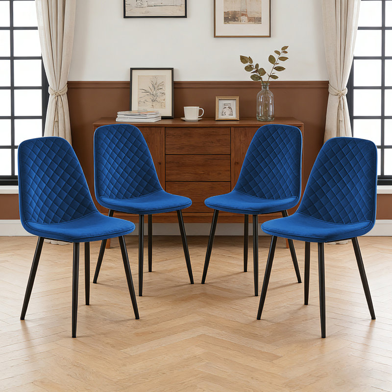 Kaylani Modern Upholstered Dining Chair, Black, Blue Velvet