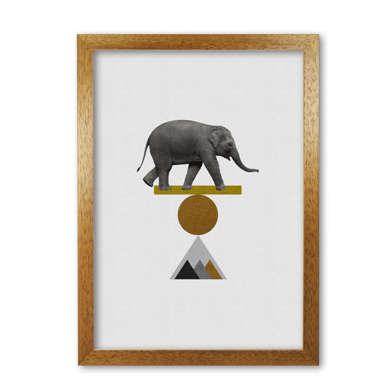 Tribal Elephant - Print, 30 cm H x 21 cm W x 5 cm D, Honey Oak Frame