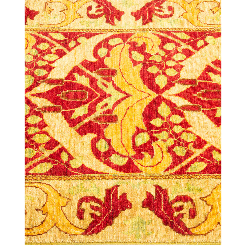 Hand-Knotted Red and Yellow Wool Floral Area Rug